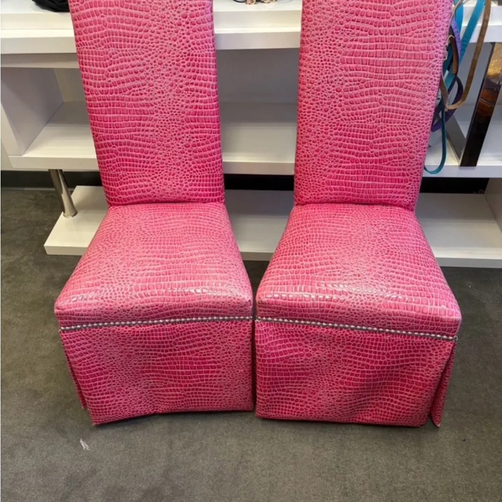 Vibrant Pink Crocodile Pattern Chair Covers pair of 2.